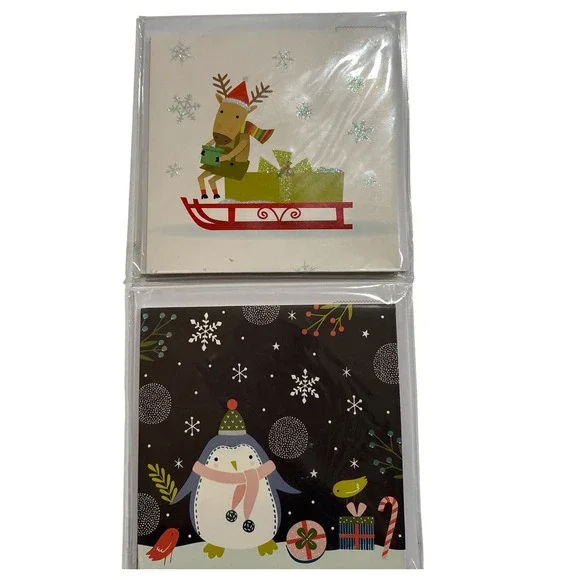 2 Treasures‎ Pop-Up Christmas Greeting Cards Reindeer Penguin New
