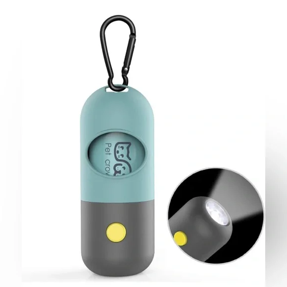 Dog Poop Bag Dispenser LED Light Flashlight Pet Portable Garbage Waste Holder