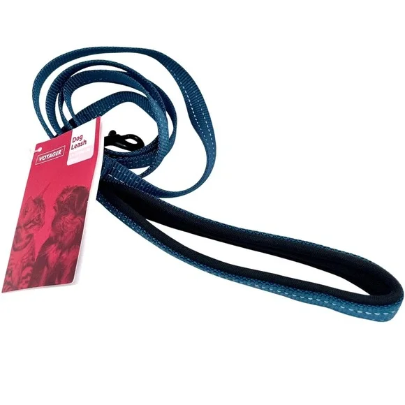 Voyager Padded Dog Leash 5ft Blue Reflective 5/8