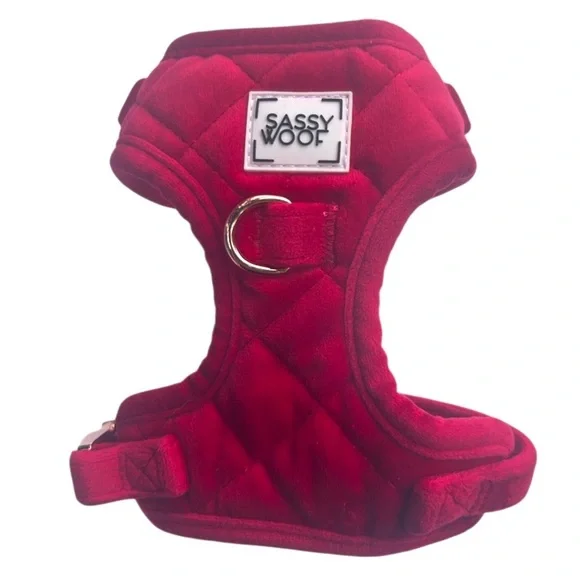 New Sassy Woof Red Velvet Dog Harness XXS