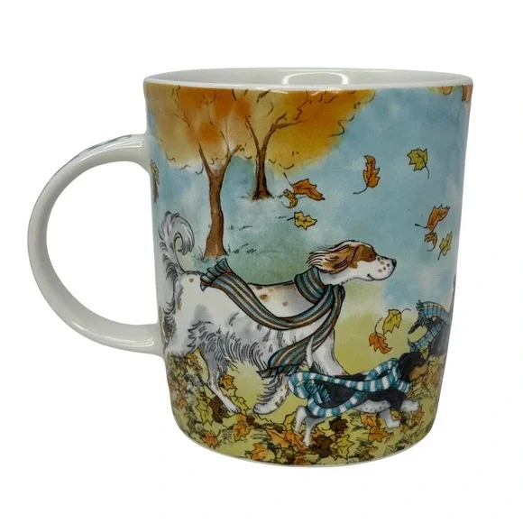 Pier 1 Park Avenue Puppies 22oz Dog Mug Stoneware Autumn Dogs Coffee Tea Cup