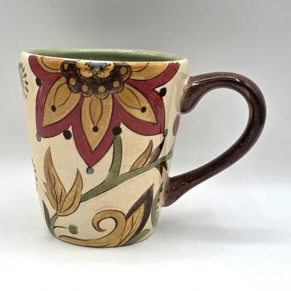 Pier 1 Imports Carynthum Floral Hand Painted Heavy Earthenware Coffee Mug
