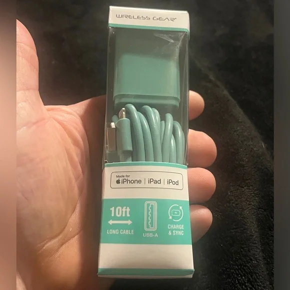 Wireless Gear 10’ Lightning Cable With Wall charger Mint For IPhone |