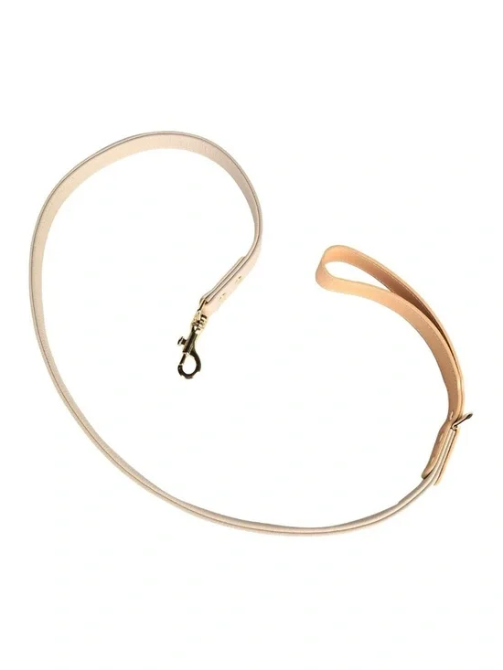 Sporty & Rich Beige Leather Dog Leash with Gold Clip Pet Accessory NEW NWT