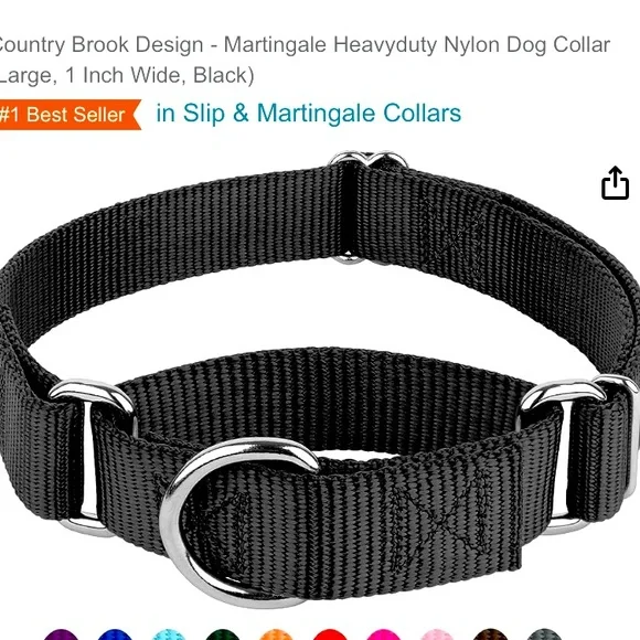 Country Brook Design - Martingale Heavyduty Nylon Dog Collar (XL 1” Wide Black)