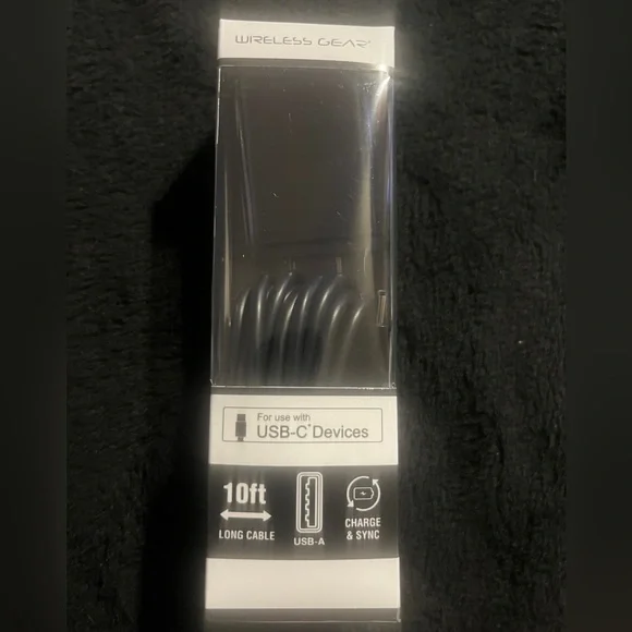 Wireless Gear Micro USB-C Devices ( 10’ Cable and Wall Charger ) Black