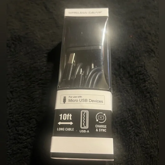 Wireless Gear Micro USB Devices ( 10’ Cable and Wall Charger Black New