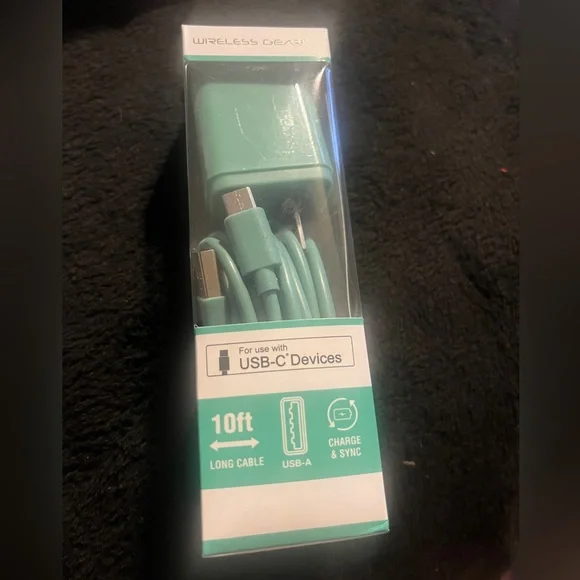 Wireless Gear Micro USB-C Devices 10’ Cable and wall charger. Mint New