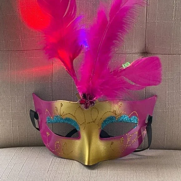 Halloween Mask Party Light Up Eyemask Masquerade Mask Deep Pink Faux Fur Mask