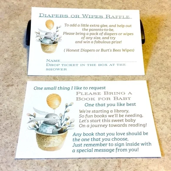 BNWT 35 OF EACH BABY SHOWER DIAPERS RAFFLE & BOOK CARDS GENDER NEUTRAL BUNNY
