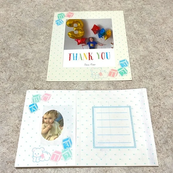 VINTAGE 16 BABY ANNOUNCEMENTS & 1 PAPER FRAME 6 x 7.5 BABY BLOCK DESIGN ON CARDS