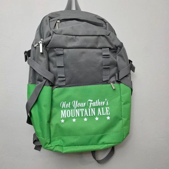 Gray Green Backpack Not Your Fathers Mountain Ale Graphic Print Computer Pocket