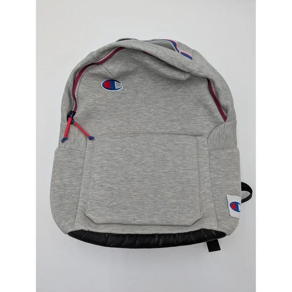Champion Backpack Gray Jersey Knit Logo School Travel Bag One Size