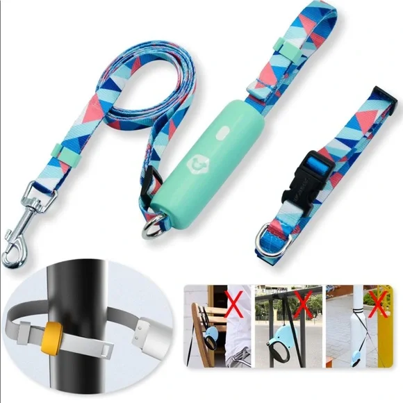 Dog leash for medium dogs lockable non-slip ABS handle with strap and‎ collar.