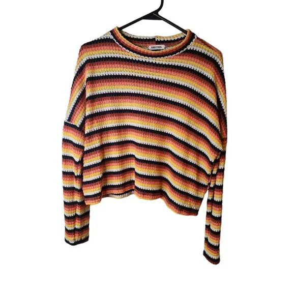 RagStock Large Womens Top Striped Crop Top Dolman Long Sleeve Shirt