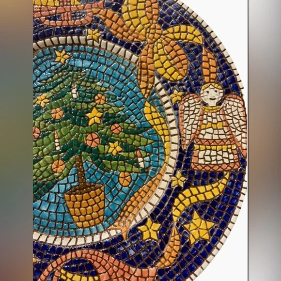 Vintage PIER 1 IMPORTS, Hand Painted Large 93 Mosaic Christmas Plate/Platter