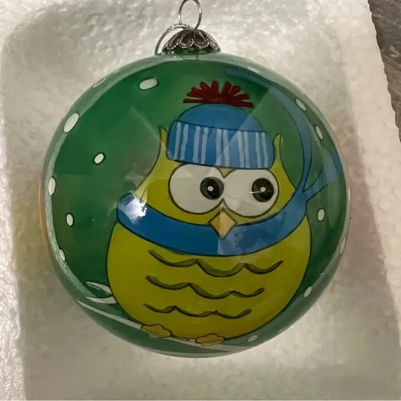 Pier 1 Imports Li Bien Glass HAPPY HOLIDAYS Owl Christmas Tree Ornament 2012