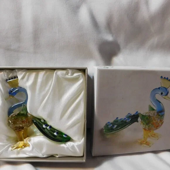 Pier 1 Glass Peacock Figurine in Box