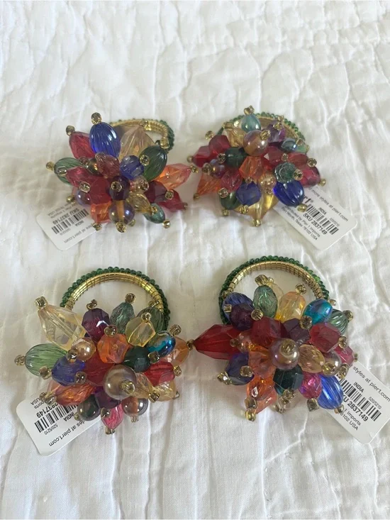 x4 NWT Pier 1 Beaded Cluster Napkin Holders Jewel Tones Colorful Glam Boho-Chic