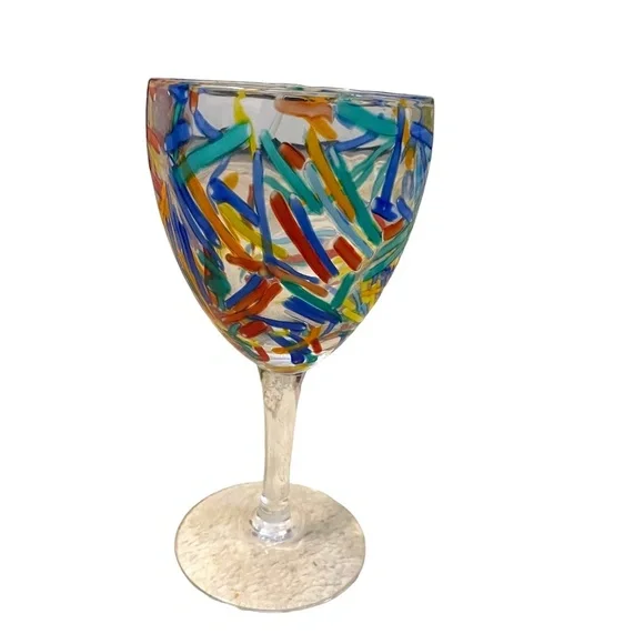 Pier 1“Confetti” Multi-Colored‎ Speckled Design Art Blown Glass Verre Souffle