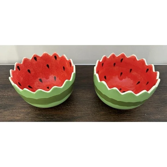 Pier One Set Of 2 Watermelon‎ Serving Bowls Nesting Bowls Summer Serving Bowls