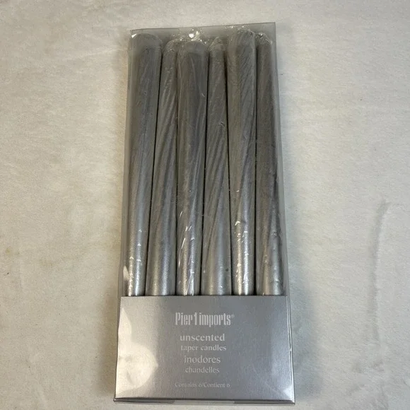 Set/6 Pier 1 Metallic Silver Taper Candles 10