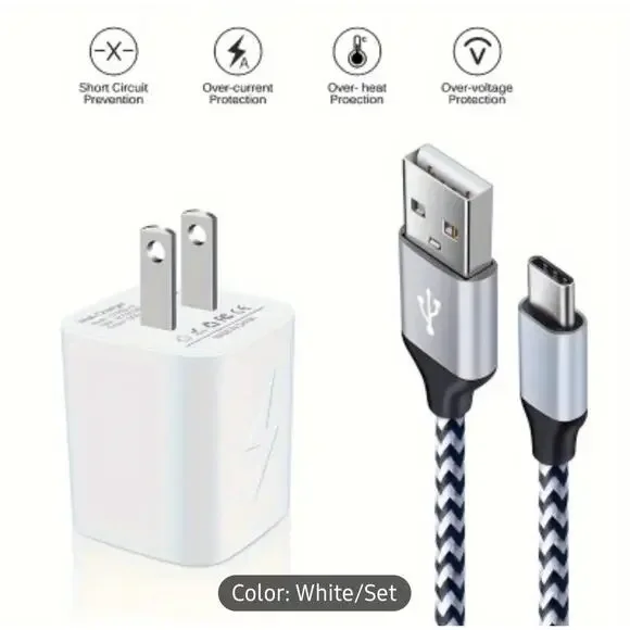 New 6' Dual Port USB Wall Charger Block Power Adapter Quick Charge Type C Cable