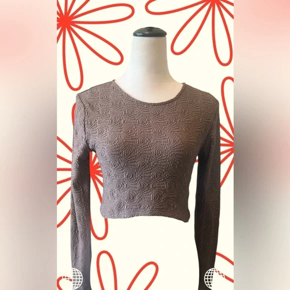 Zara Brown Fitted Long Sleeve Crop Top