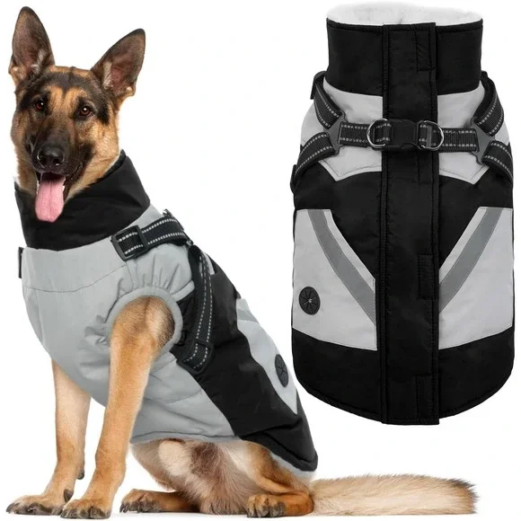 IECOii Dog Winter Coat Harness‎ Jacket Waterproof Black XL Large Dogs