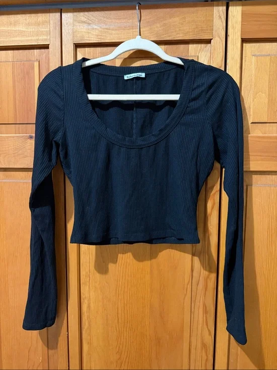 Reformation Paige Knit Long Sleeve Ribbed Crop Top