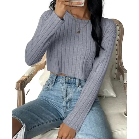 SHEIN EZwear Scoop Neck Rib Knit Crop Tee - Size Medium