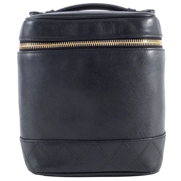 CHANEL Black Lambskin Leather Pouch