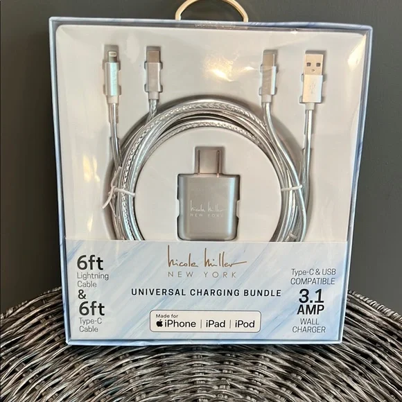 Nicole Miller Silver Charging Cable for Cell Phones