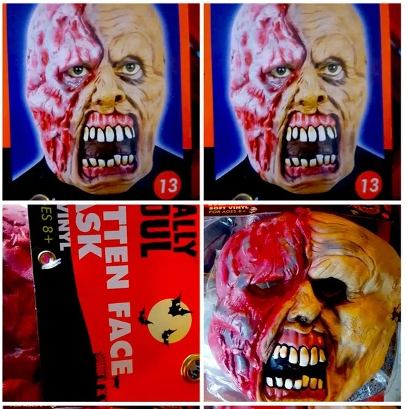 Two-Tone Horror Mask Rotten face mask soft vinyl ages 8+ new
