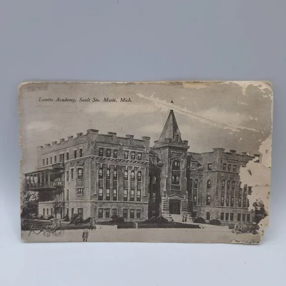 Loretto Academy Sault Ste Marie Michigan Antique Postcard Handwritten Soo Church
