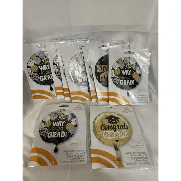 Anagram Graduation Balloons Lot of 9 Way to Go Grad Congrats Grad Foil Helium