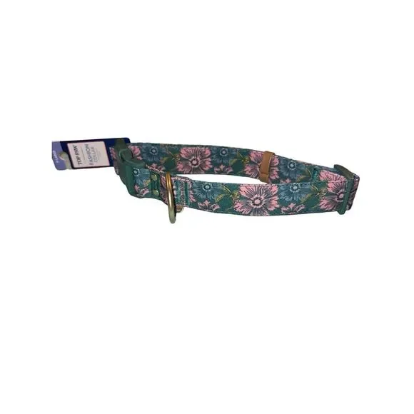 Top Paw Green Pink‎ Floral Fashion Dog Collar X-Large 20-28 in