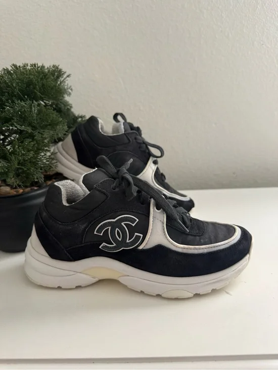 CHANEL Black and White Logo Sneakers