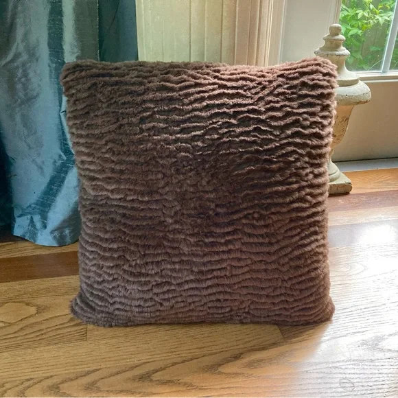 Pier 1 Imports - Brown Faux Fur Decorative Throw Pillow - Zip-off Cover & Insert