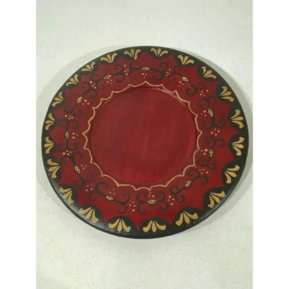Pier 1 Imports Ceramic Decorative Plate Charger Red Gold Black Moraccan READ‎