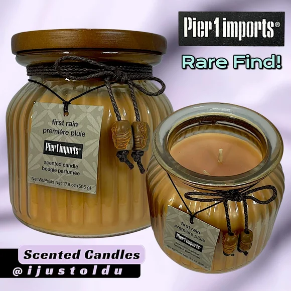 Pier 1 Imports First Rain Dual Wick Scented Candle | 17.9oz Jar Wood Lid & Beads