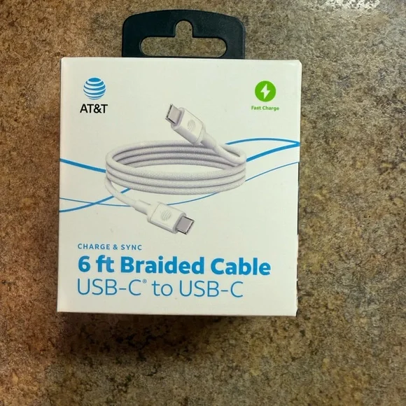White USB-C to USB-C Braided Cable - 6 ft