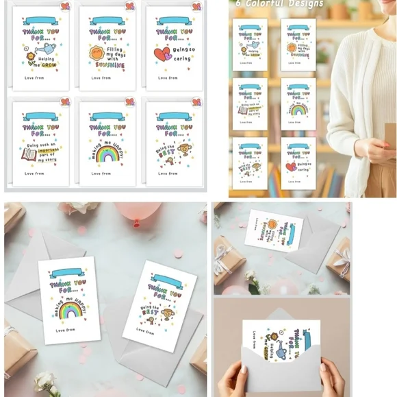 🍎 24 Pack Thank You Cards Stickers Blank Envelopes Appreciation Rainbow Heart