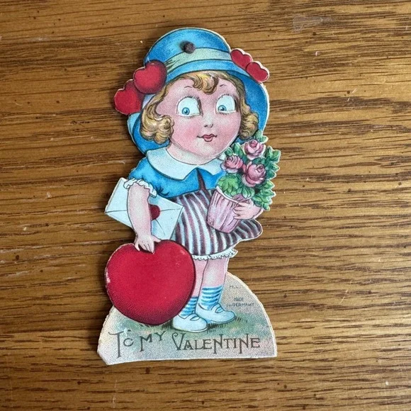 Vintage Mechanical Valentine Die‎ Cut Card ML German Moving Eyes Loving Greeting