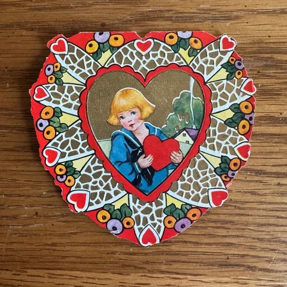 Vintage Valentine Card Boy‎ Sailor Holding Heart Whitman Made Worcester MA