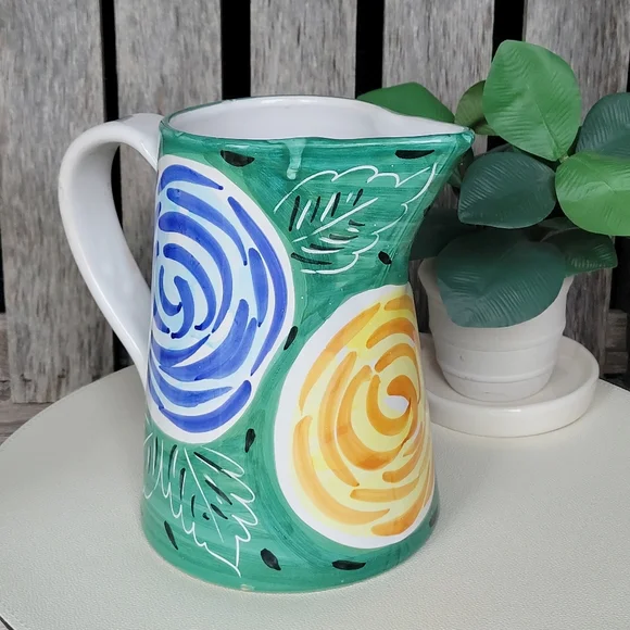 Pier 1 Pitcher Handpainted Glazed Watercolor Florals