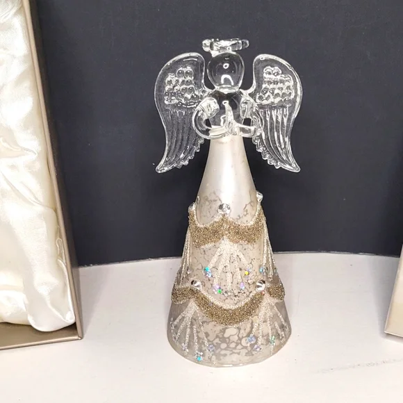 PIER 1 Imports Glass Angel Guardian Glitter Small Christmas Holiday Decor NWOT