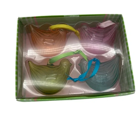 NIB Pier 1 Imports Set of 4 Blown Glass Multicolored Birds Christmas Ornaments