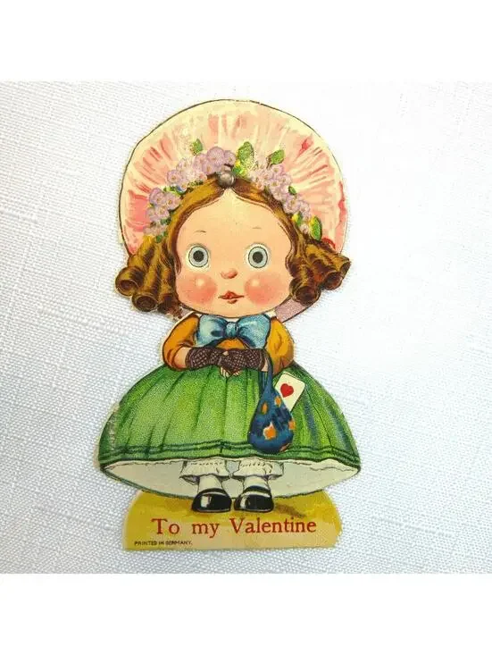 Vintage Valentine Card Mechanical Google Eyes Girl Moving Eyes Germany 1920s-30s