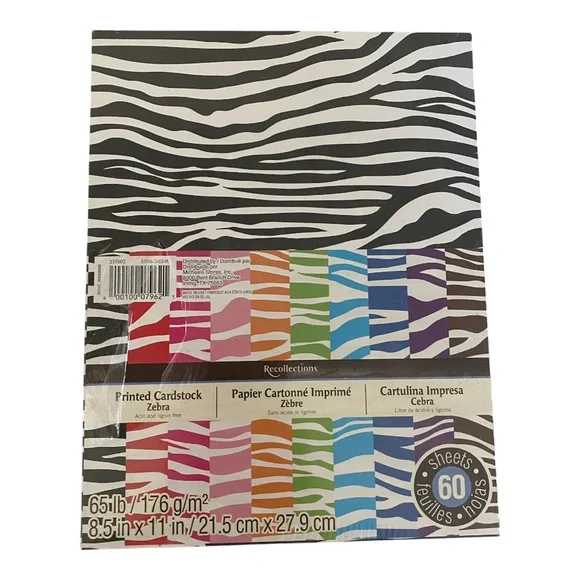 Recollections Zebra Pattern Cardstock - Black, Pink, Orange, Green, Blue